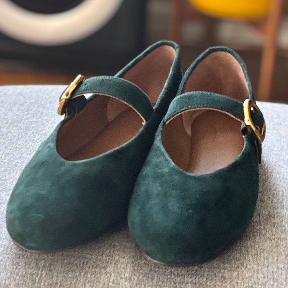 Madewell Shoes - Madewell Green Suede Flats with Gold Accent